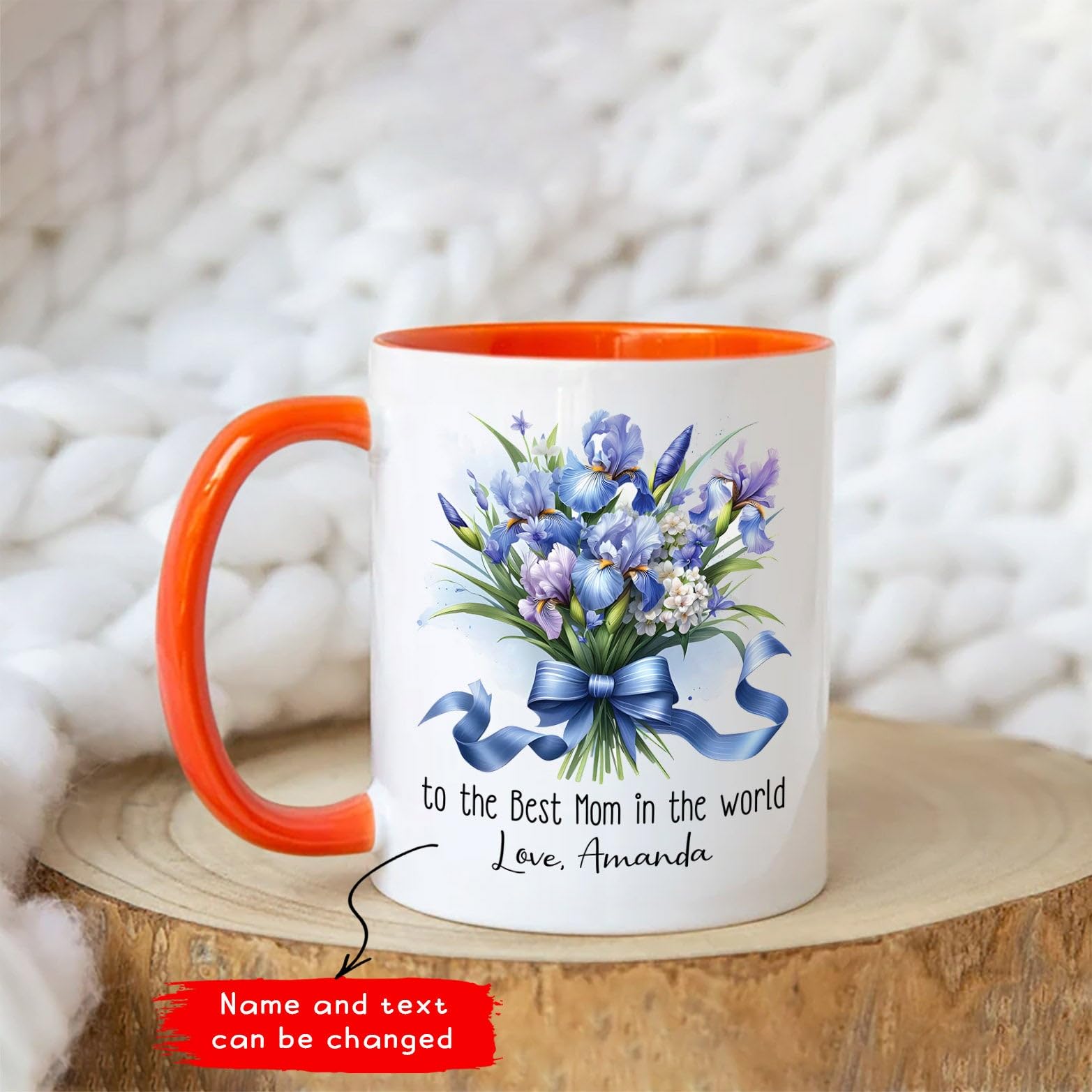 Yanria Beautiful Iris Flower Mugs Gifts For Women Mom Wife Aunt Sister, Personalized Iris Lover's Name Pottery Cup, Iris Blossom Accent Coffee Mug, Customized Plant Lover White Ceramic Cup 11oz 15oz