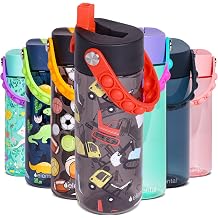 Elemental Water Bottles for Kids - Splash Kids Water Bottle for School with Pop-it Handle - BPA Free Tritan Plastic Water Bottle with Straw Leak Proof when Spout is Closed - Construction - 18oz