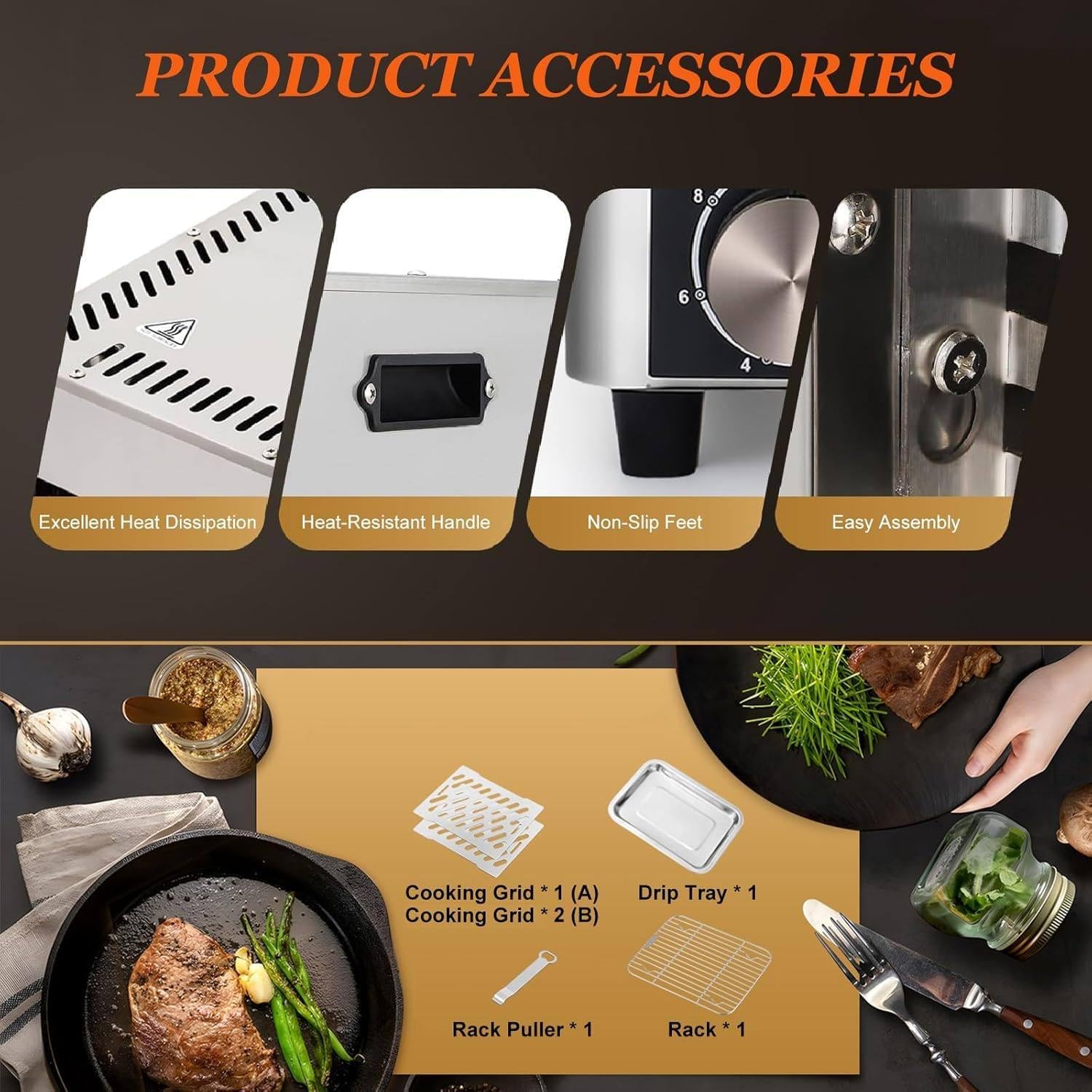 Electric Steak Broiler, Steak Cooker, 1450°f Indoor Grill Tabletop Broiler,Outdoor BBQ Machine for Steak, Burgers, and Pizza A