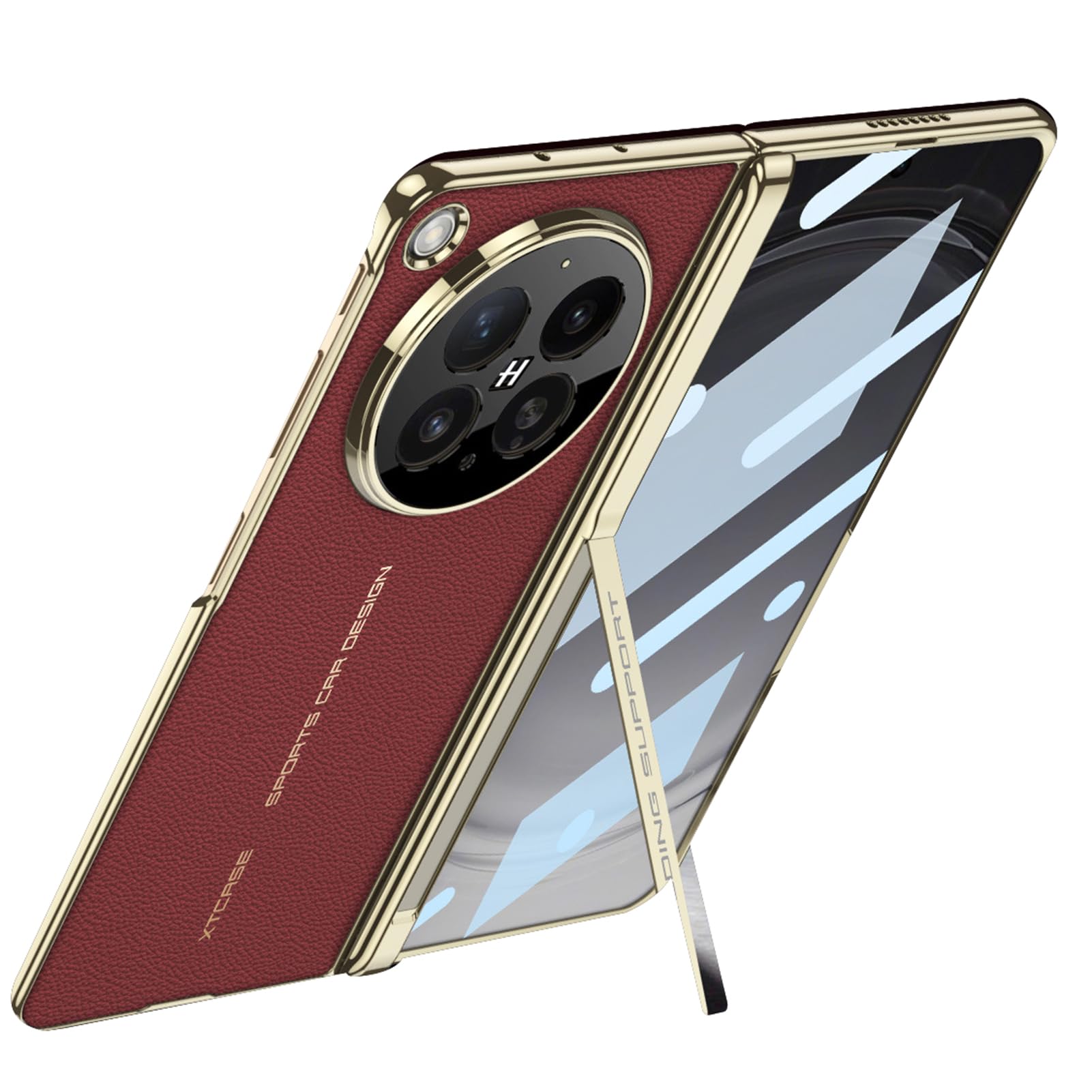 LUOTANL Leather Case for Oppo Find N6, Plating Hinge Kickstand Luxury Screen Protection Magnetic Cover,Red,N6