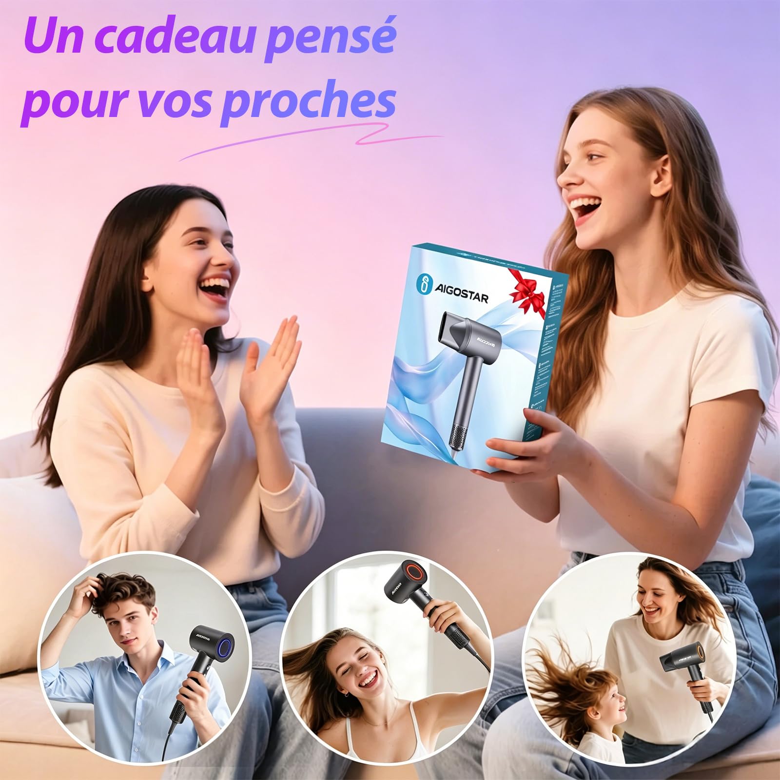 Aigostar Sèche-cheveux Ionique Professionnel avec Diffuseur Magnétique