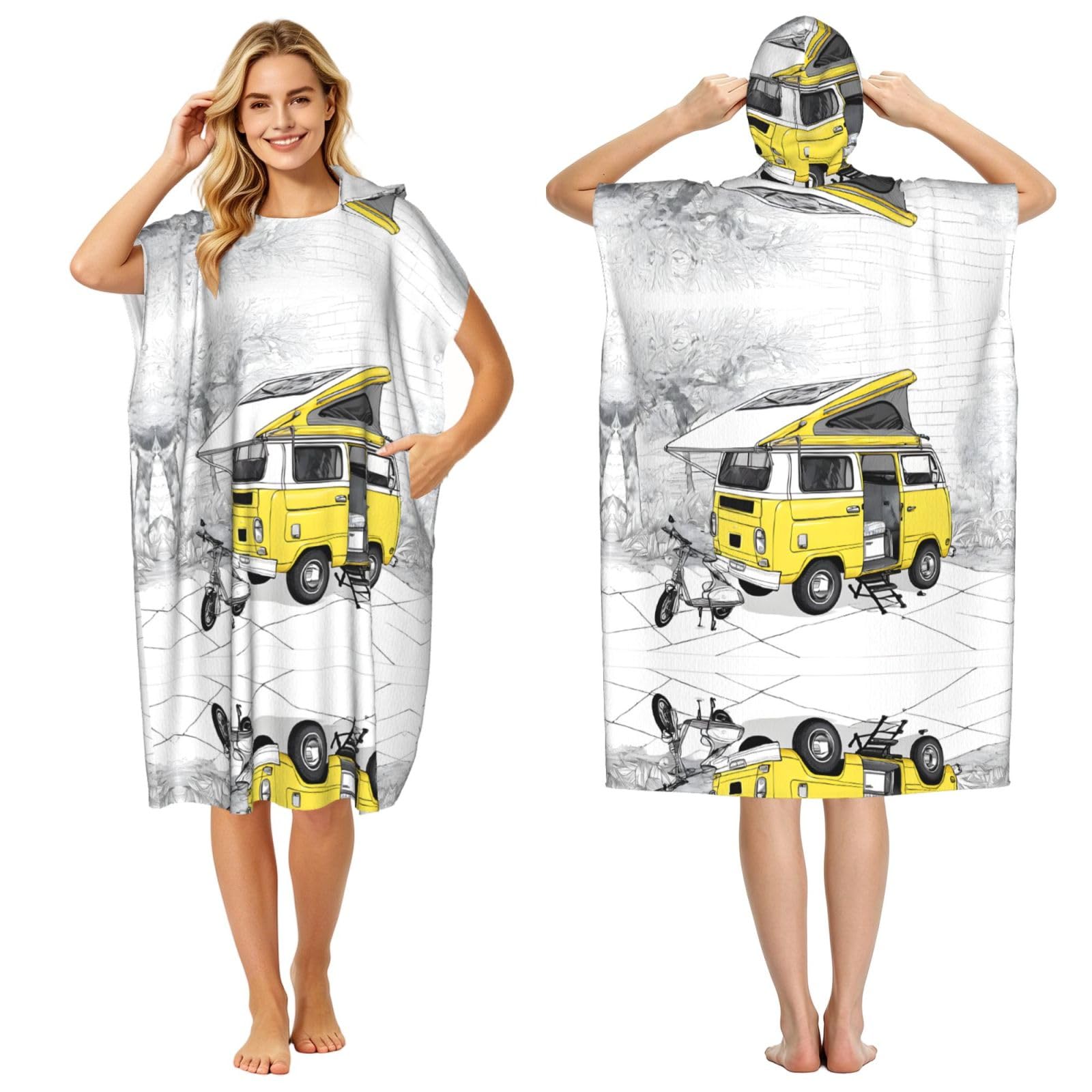 Peignoir à capuche pour adulte poncho de plage compact et séchage rapide