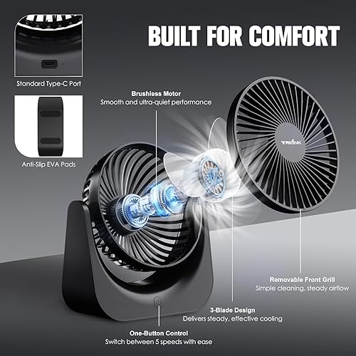 Miniatura 3 de Pequeño ventilador de escritorio USB Mini ventilador de mesa de 5 velocidades con inclinación ajustable, ultra silencioso, alimentado por USB