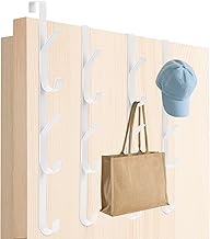 Over the Door Hanging Coat Rack, 4 Pieces x 5 Hooks Over the Door Coat Hanger, Stainless Steel Coat Hanger for Bedroom, Clothes, Towels, Hats, Bags (White)