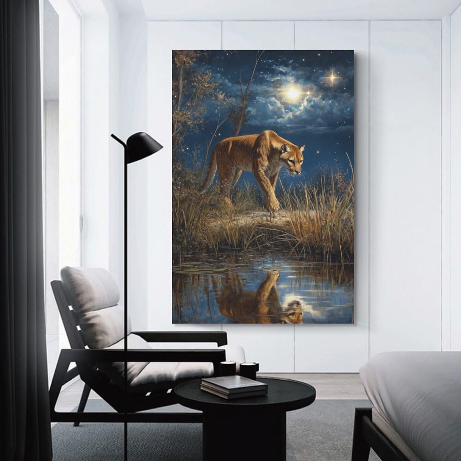 Junmoney Unframe-Style-24 Cougar By The Water Decorative Canvas Print, 08X12inch(20X30cm), For Home, Office, Studio Or Guest Room, Versatile Wall Decor For Many Rooms