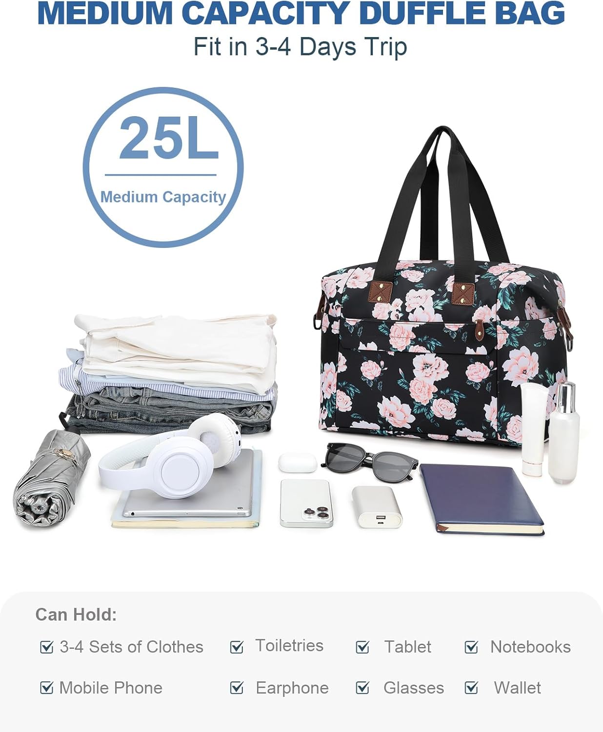 Travel Duffle Bag, Waterproof Weekender Overnight Hospital Bags for Women Men with Toiletry Bag Lightweight Carry on Personal Item Duffle Gym Bag for Travel, Airplanes, Sports - Image 4