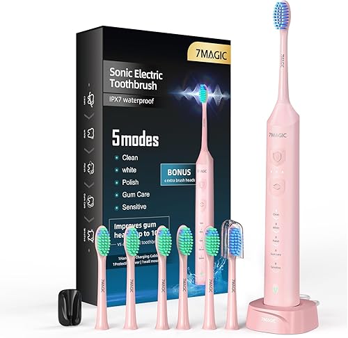 Cepillo de dientes eléctrico para adultos, cepillo de dientes sónico con 3 niveles de intensidad y 5 modos, una carga durante 90 días, cepillo de