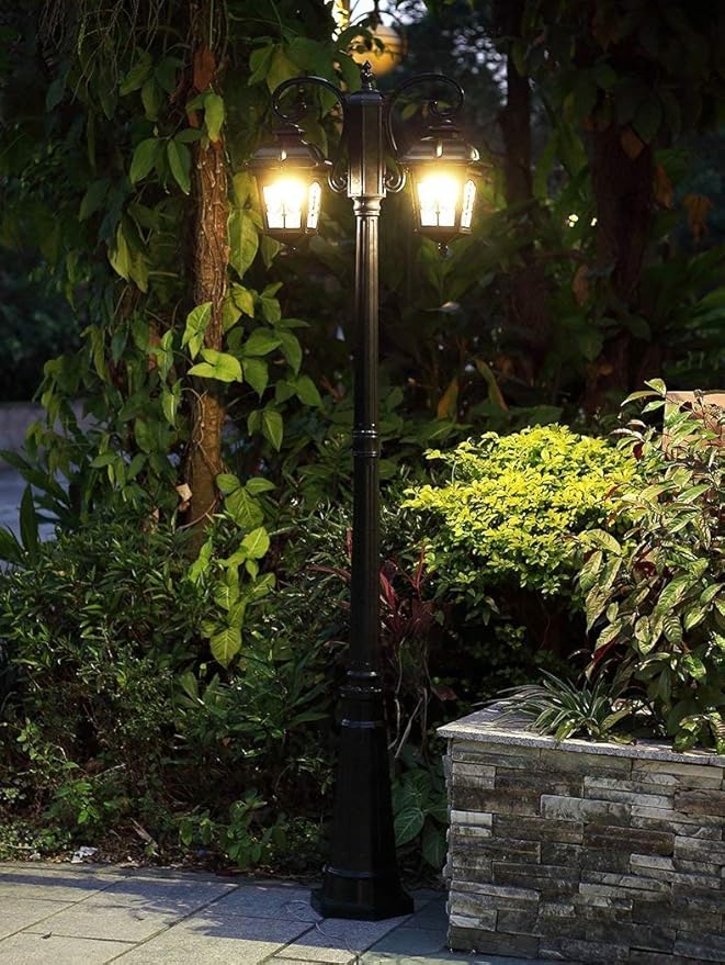 FKFKFFF Moderne aluminium glazen tuin Super heldere LED-verlichting Solar Garden Post Lights Outdoor Tuinverlichting Set Oprit Lights Garden Yard Pathway Landscaping Lights Garden Table Floor Lamp (Black200cm photo 3