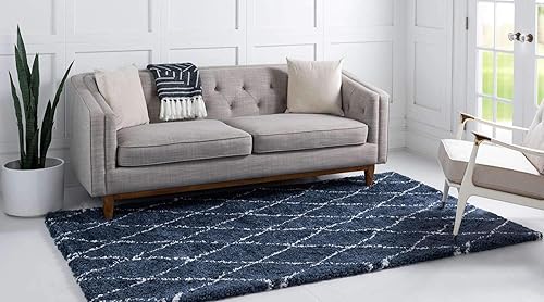 Miniatura 2 de Unique Loom Rabat Shag Collection - Alfombra de área enrejado (7 pies 10 pulgadas x 10 pies, rectangular, azul marinomarfil)