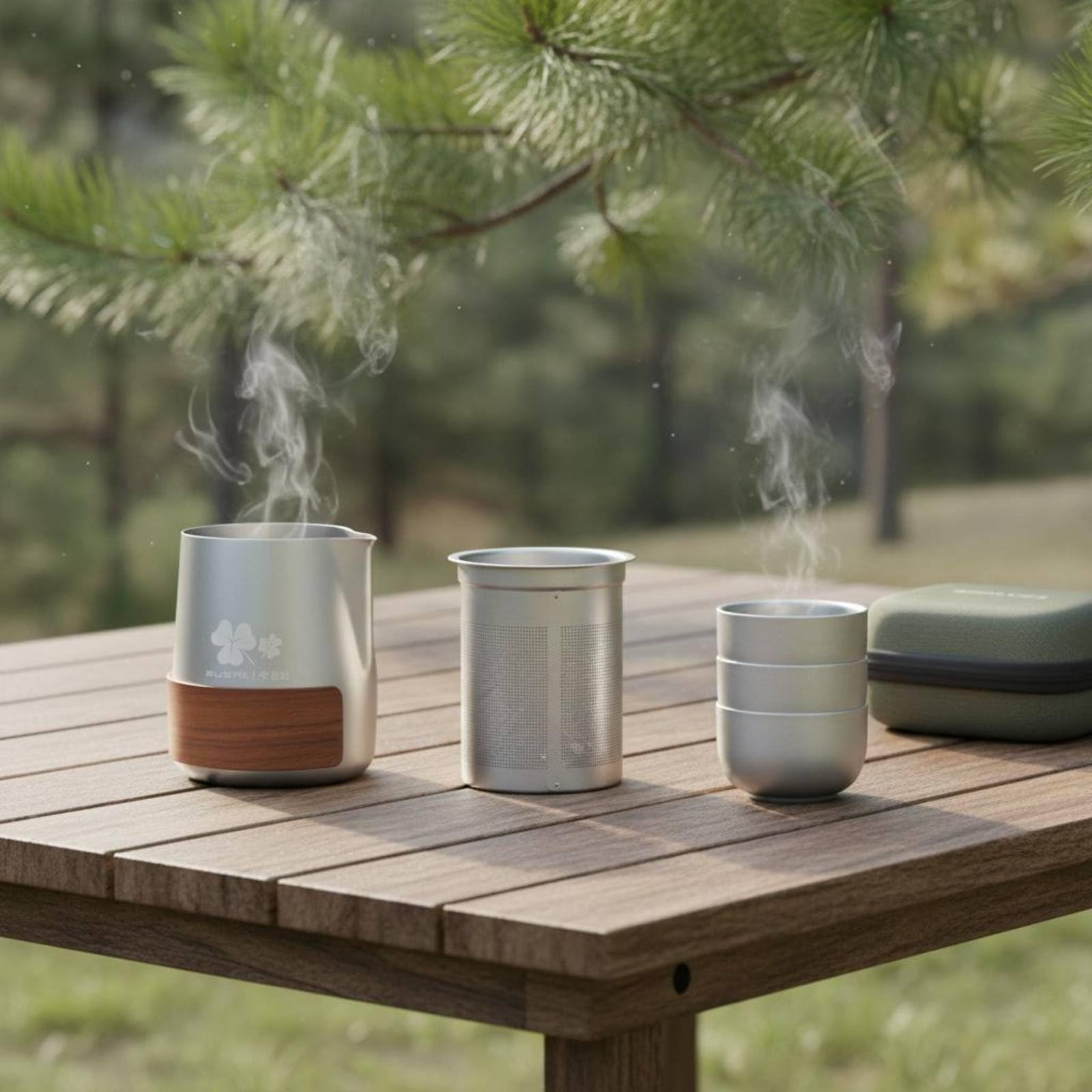 Merishopp Double-Walled Titanium Tea Set with Filter Lightweight