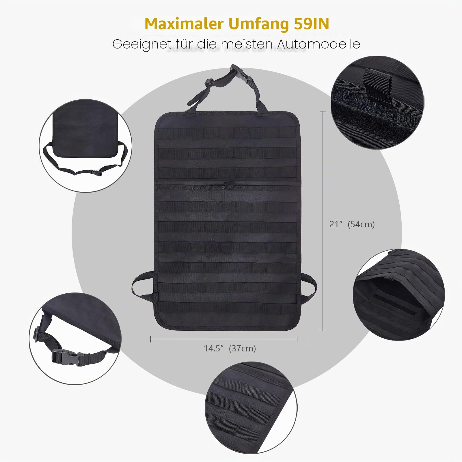 Universal Taktische Autositz-Rücksitz-Organizer-Tasche, taktische Molle-Fahrzeug-Organizer, Panel, taktische Ausrüstung, Zubehör, Jeep, Fahrzeug (schwarz)