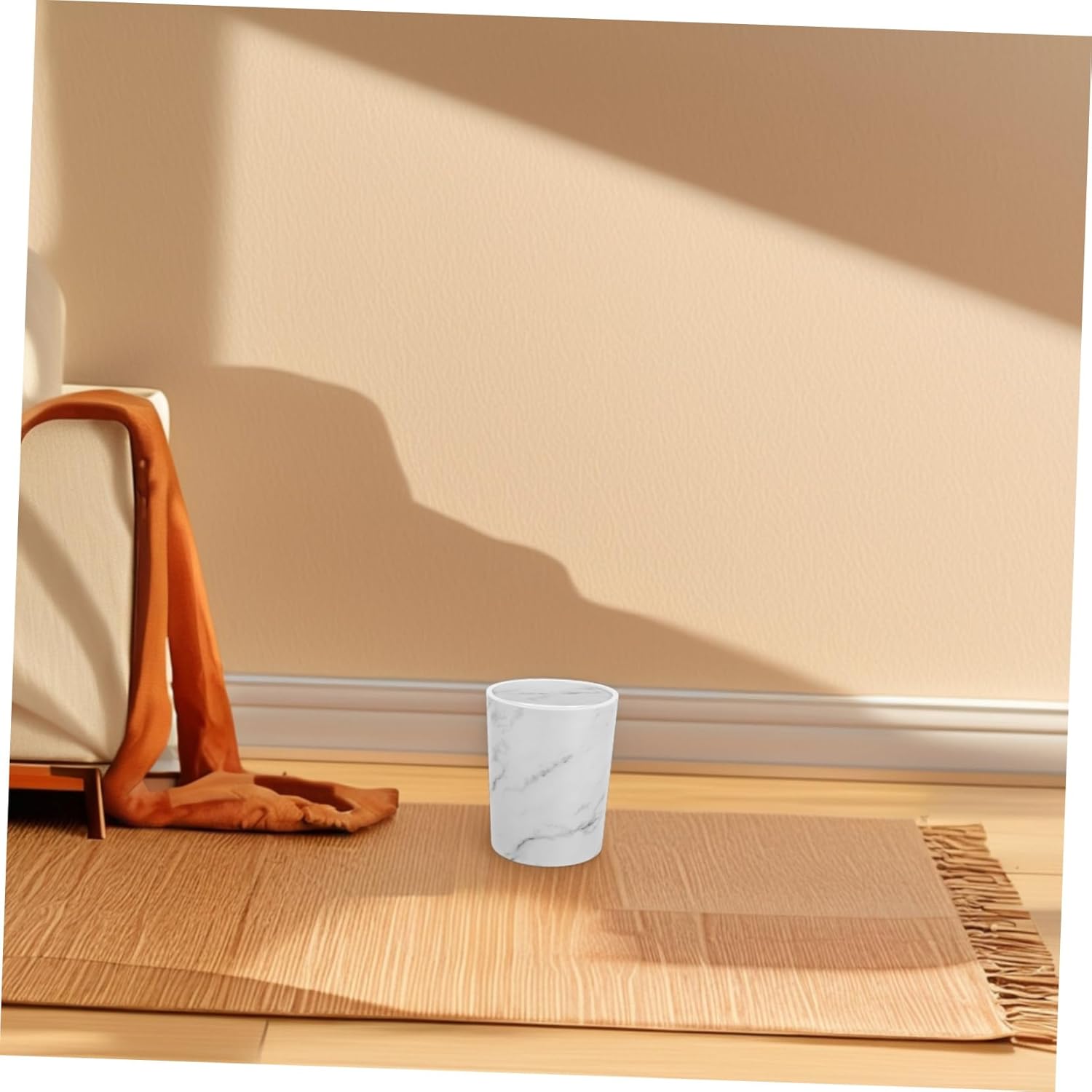 Happyyami White Marble Pattern Swing Lid Trash Can Large Capacity Plastic Wastebasket for Home Office Bathroom Round Garbage Bin with Hinged Lid for Bedroom and Living Room