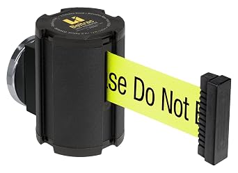 Magnetic Retractable Belt Barrier Black Wrinkle W/15 Neon Yellow ""Caution"" Belt - 1 Each