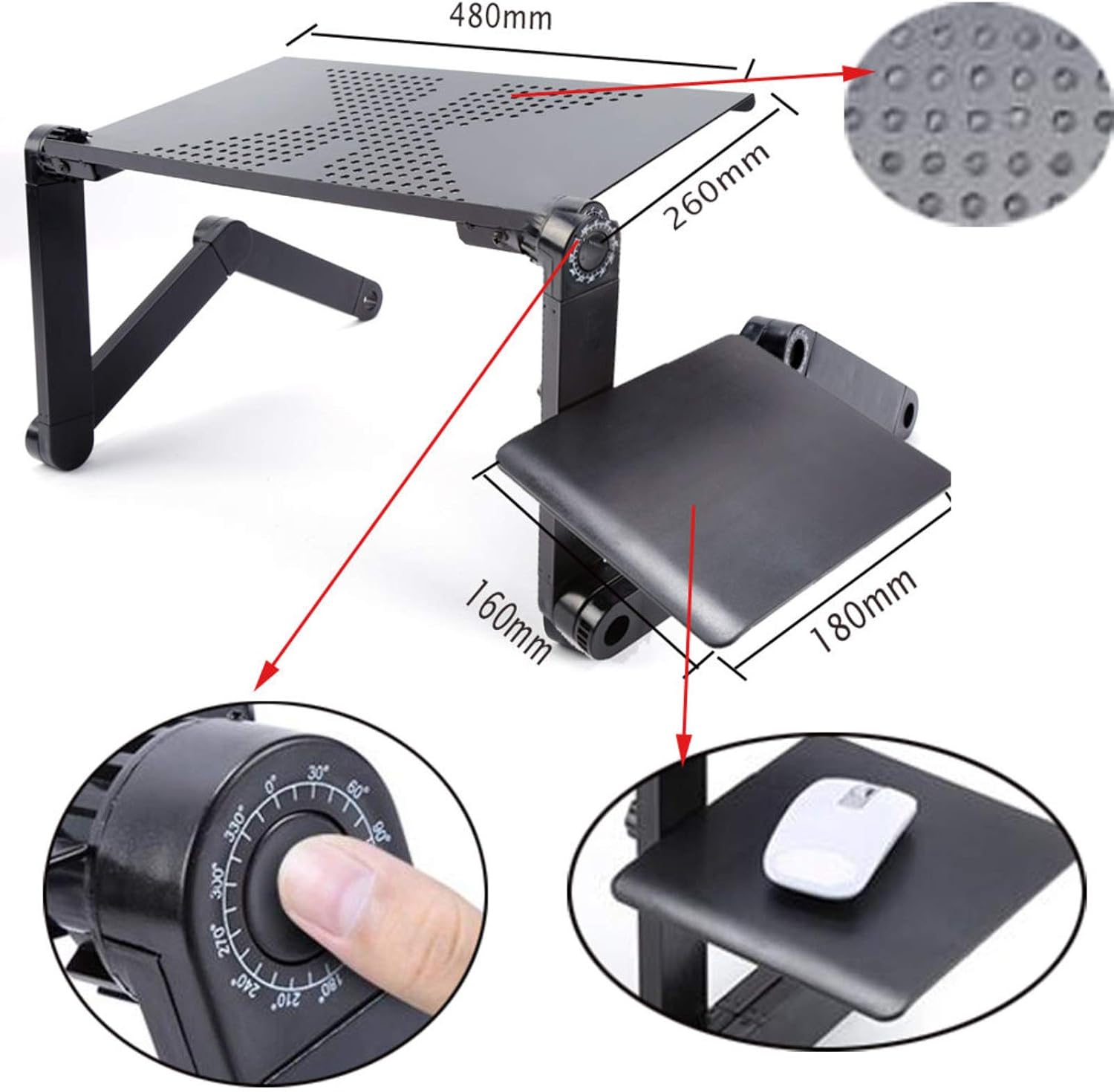 Adjustable Laptop Stand for Bed & Sofa, Mbuynow Ergonomic Cozy Desk Foldable with Mouse Platform, Aluminum Laptop Table Stand Adjustable Riser, Compatible with Notebook MacBook Tablet (Black)