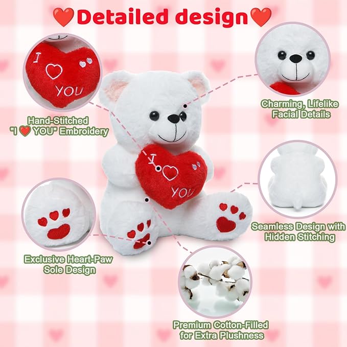 Oso de Peluche Blanco Regalo San Valentín 10 Pulgadas miniatura 3