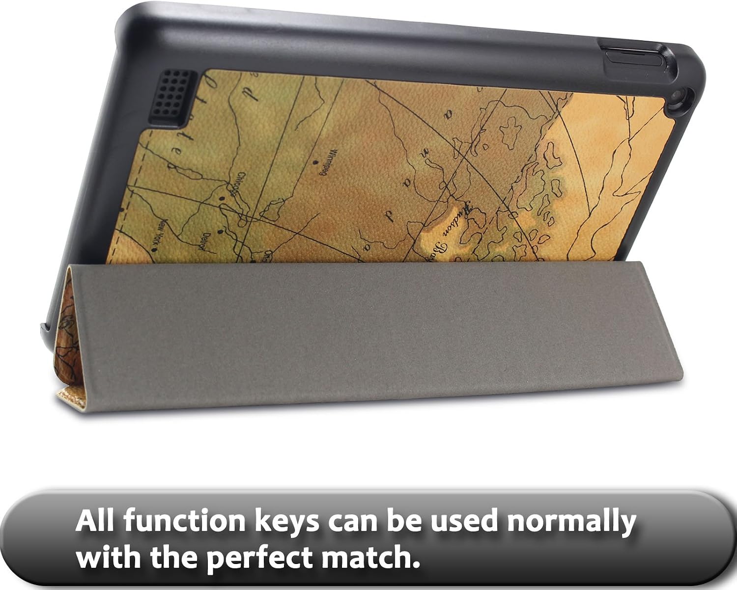 Fire 7 Shell Case - Infiland Ultra Slim Lightweight Tri-fold Stand Cover for Amazon Fire 7 Inch Tablet (Fire 7" Display 5th Generation - 2015 Release Only), Map Brown