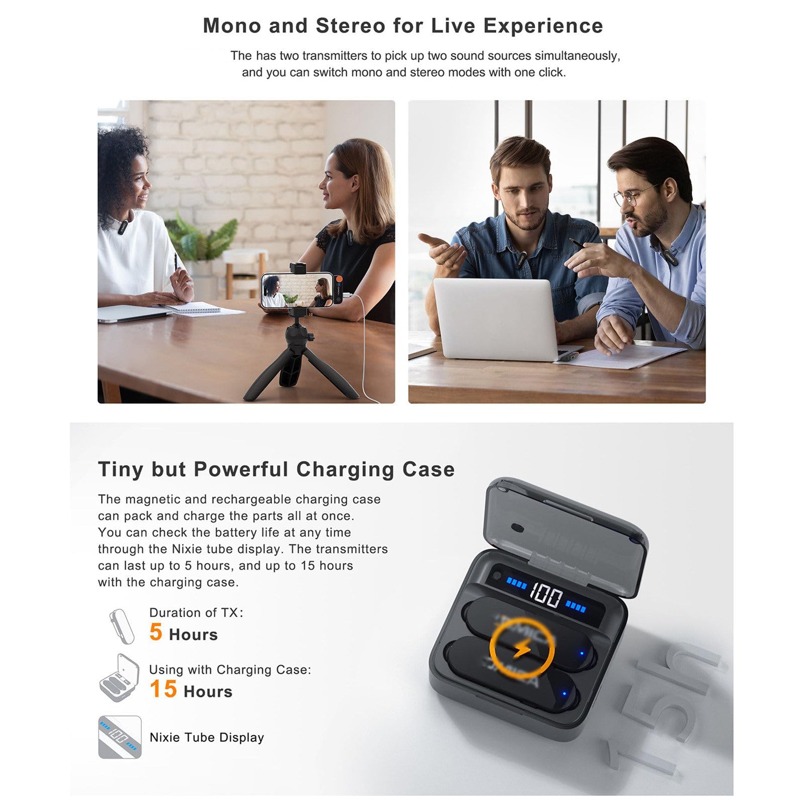 Mini microfono wireless a doppio canale 2.4G Dsp Riduzione del rumore Lavalier Radio Registrazione Attrezzatura mobile per trasmissione in diretta,White-Type-C