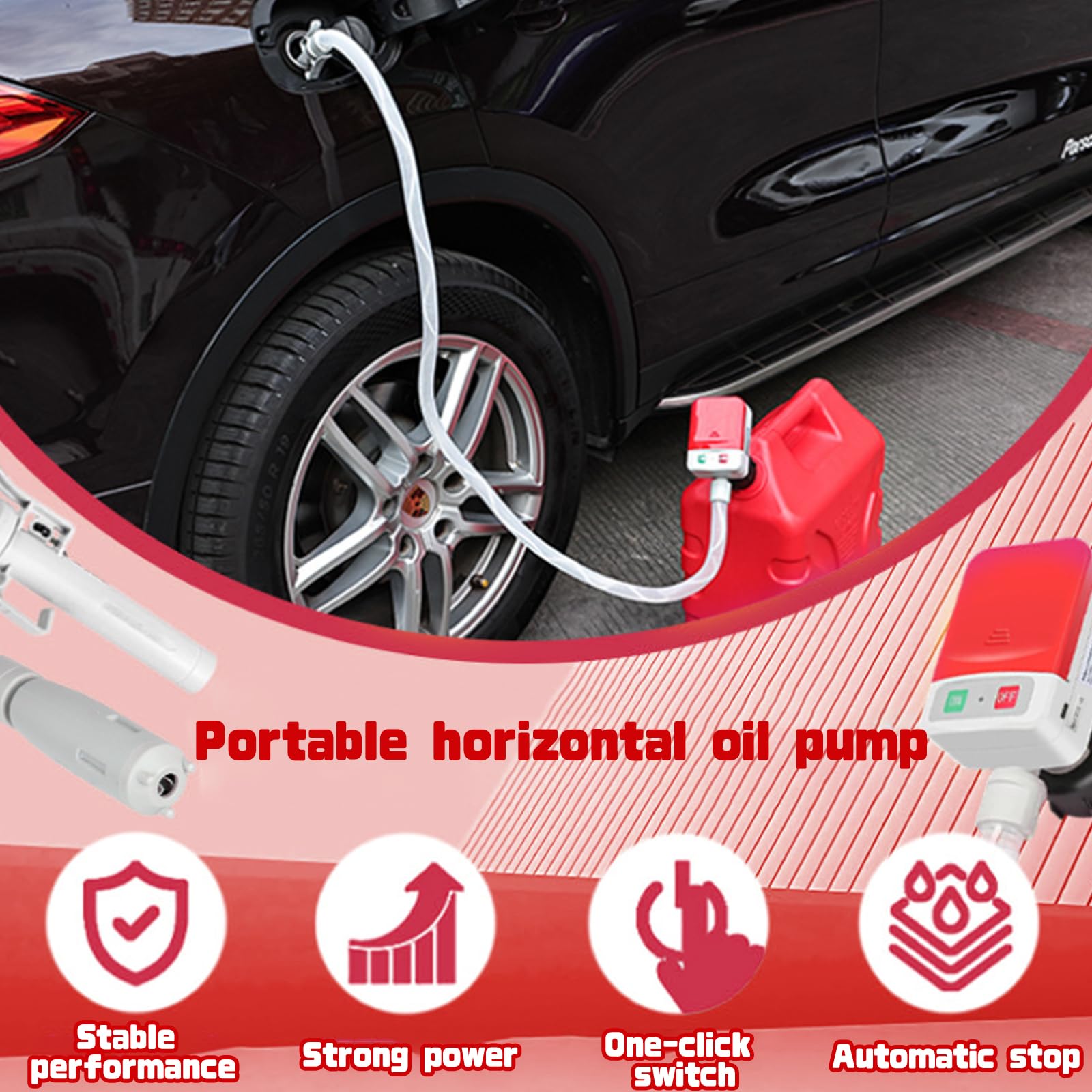 Pompa del carburante con sensore di arresto automatico, pompa di trasferimento del carburante (12 l/min) USB pompa elettrica a benzina con 4 dimensioni adattatori e tubo, pompa di trasferimento per