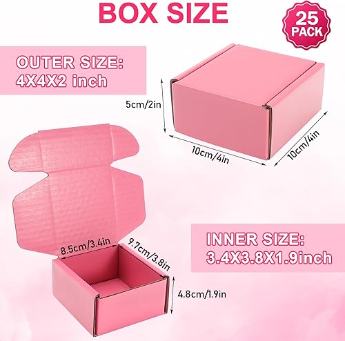 Miniatura 2 de Yihurlm Paquete de 25 cajas de envío para pequeñas empresas, cajas de envío rosas, cajas pequeñas de cartón corrugado para embalar regalos de