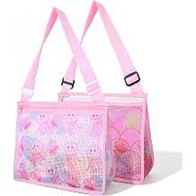 2PCS Shell Bags for Beach for Kid, Mesh Zip Crossbody Bag, Pink