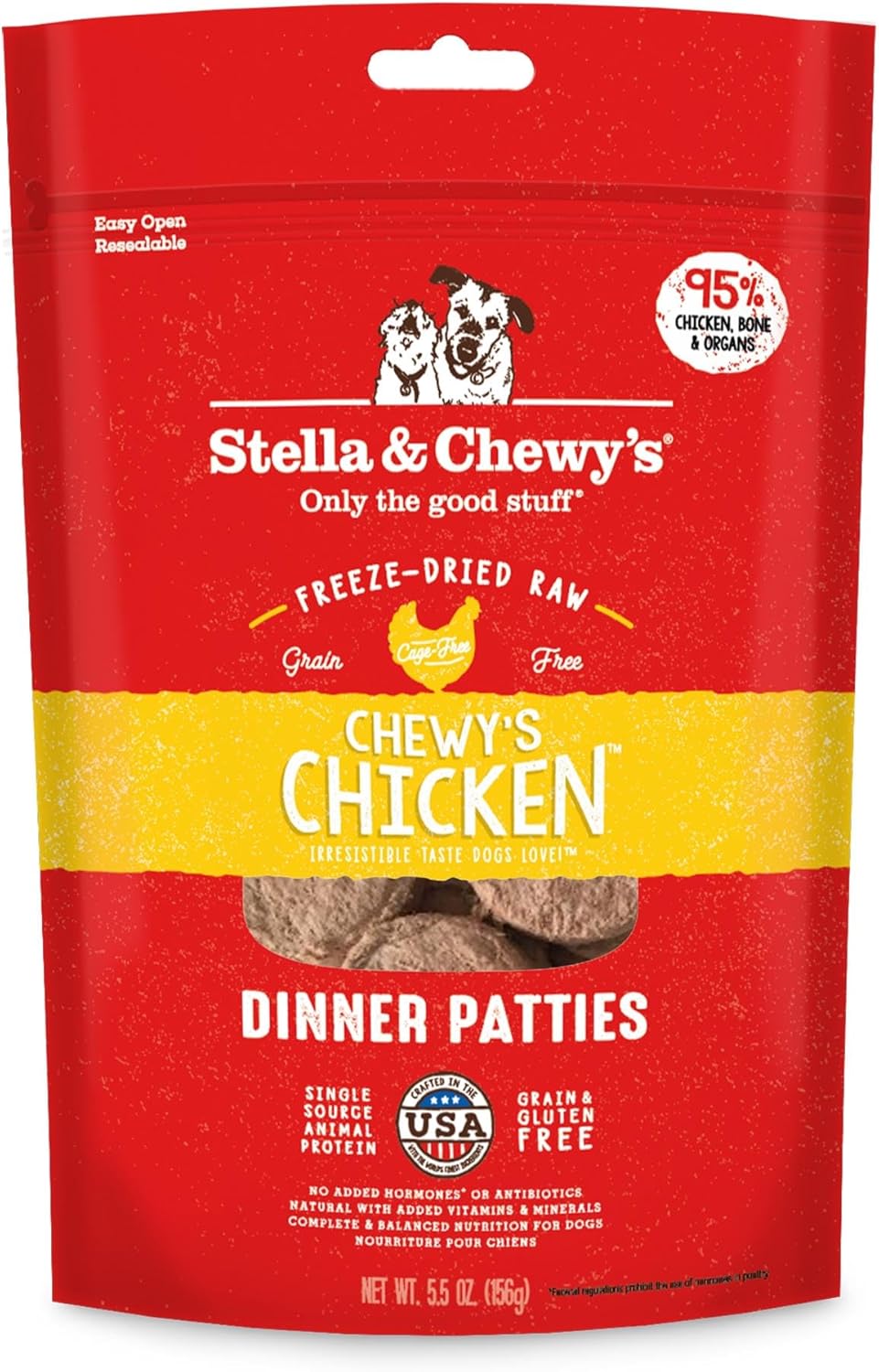 Stella & Chewy's Freeze Dried Raw Dinner Patties Grain Free Dog Food, Protein Rich Chewy Chicken Recipe 5.5 oz Bag (5.5 Ounce (Pack of 1) Chewy's Chicken) Thumbnail