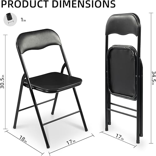 Miniatura 3 de Elevon Paquete de 2 sillas plegables, sillas acolchadas de vinilo con marco de metal resistente para el hogar y la oficina, para eventos en