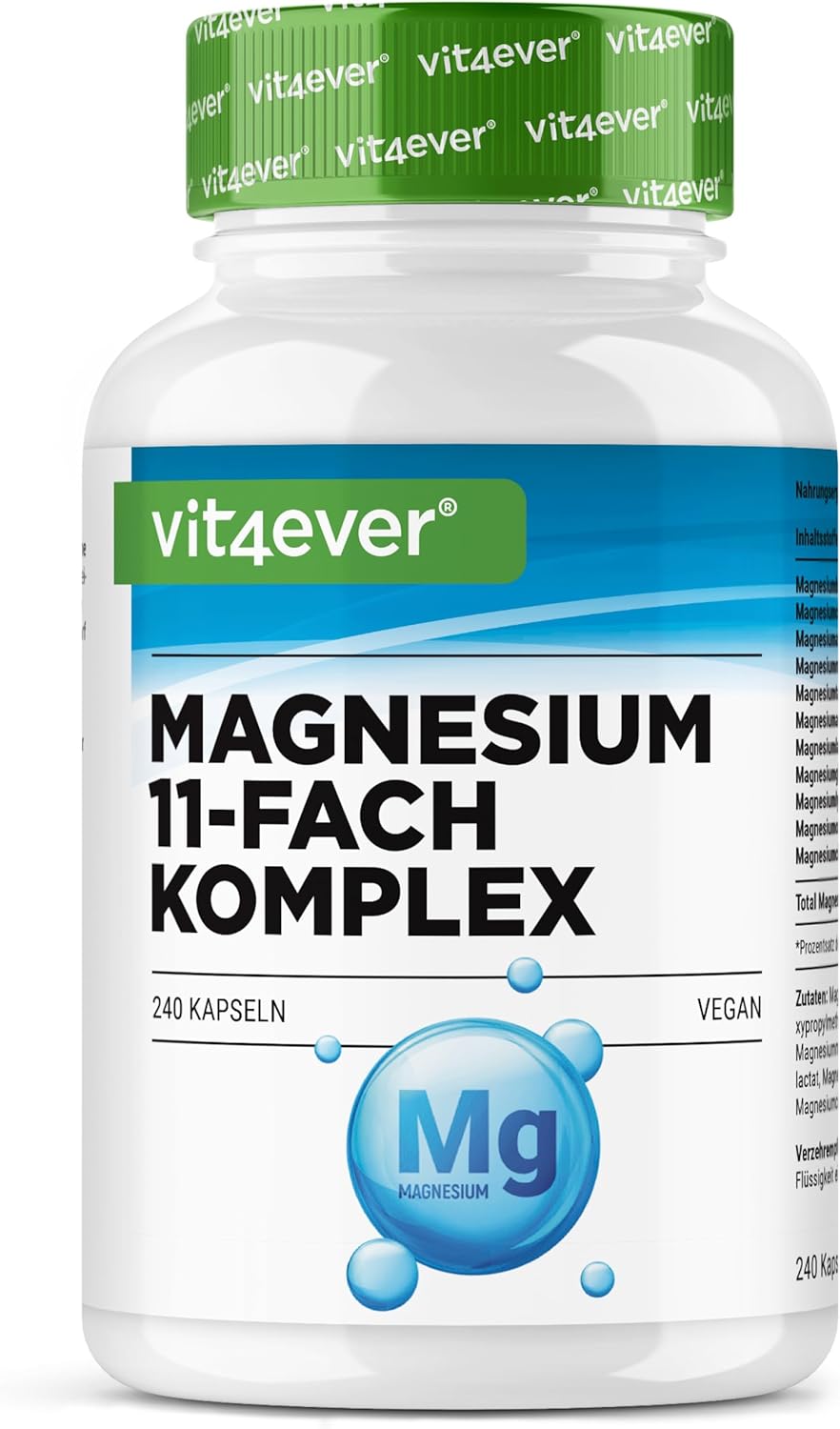 Magnesium Complex – 240 Capsules – 11 High Quality Compounds – 408 mg Elemental Magnesium Per Daily Dose – High Dosed – Vegan