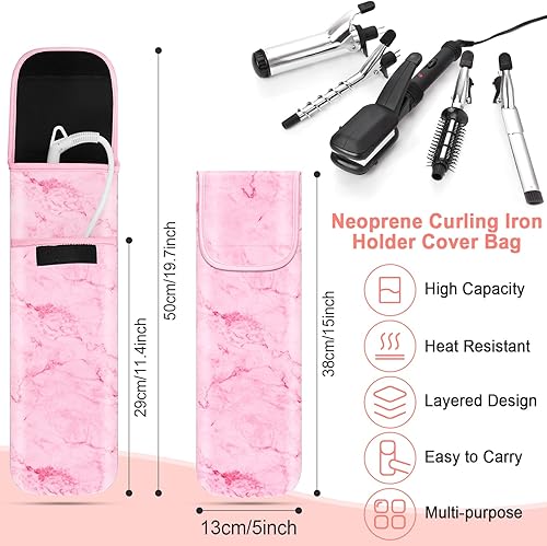 Vista 44 de Shappy Funda de viaje para rizador, 2 piezas, resistente al calor, funda de neopreno para alisador y herramientas calientes de silicona, bolsa plana