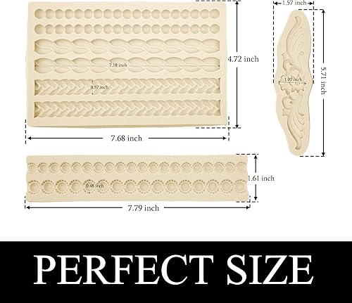 Miniatura 2 de Moldes de fondant de perlas, paquete de 3 moldes de silicona para decoración de tartas, para pasteles, chocolate, cupcake, cuerda de punto, pastel