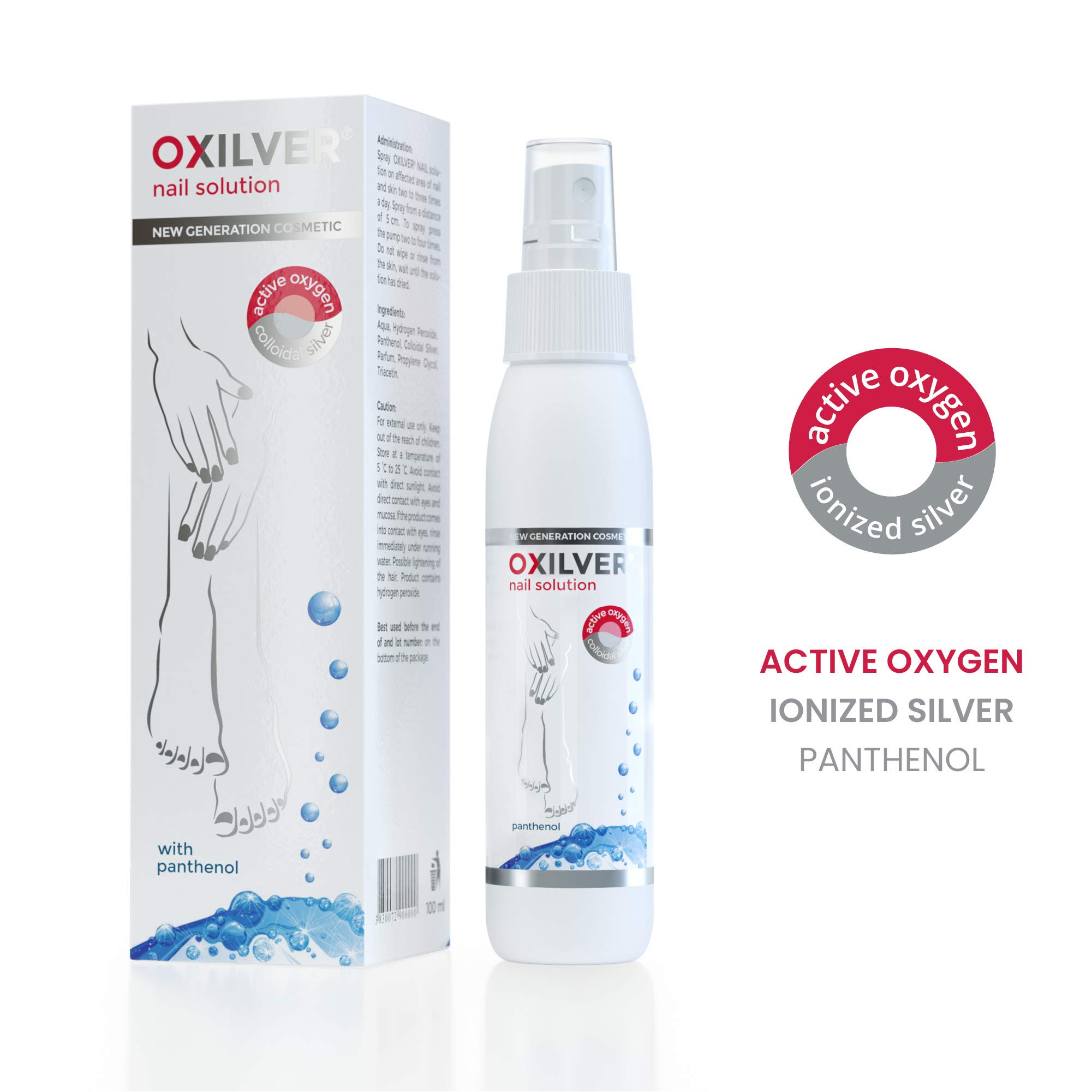NAIL SOLUTION para uñas para el Cuidado y el alivio de los síntomas de Cabello Dañado, encarnadas, hongos uñas y cutículas, oxígeno activo, ionizada plata y pantenol, 100 ml