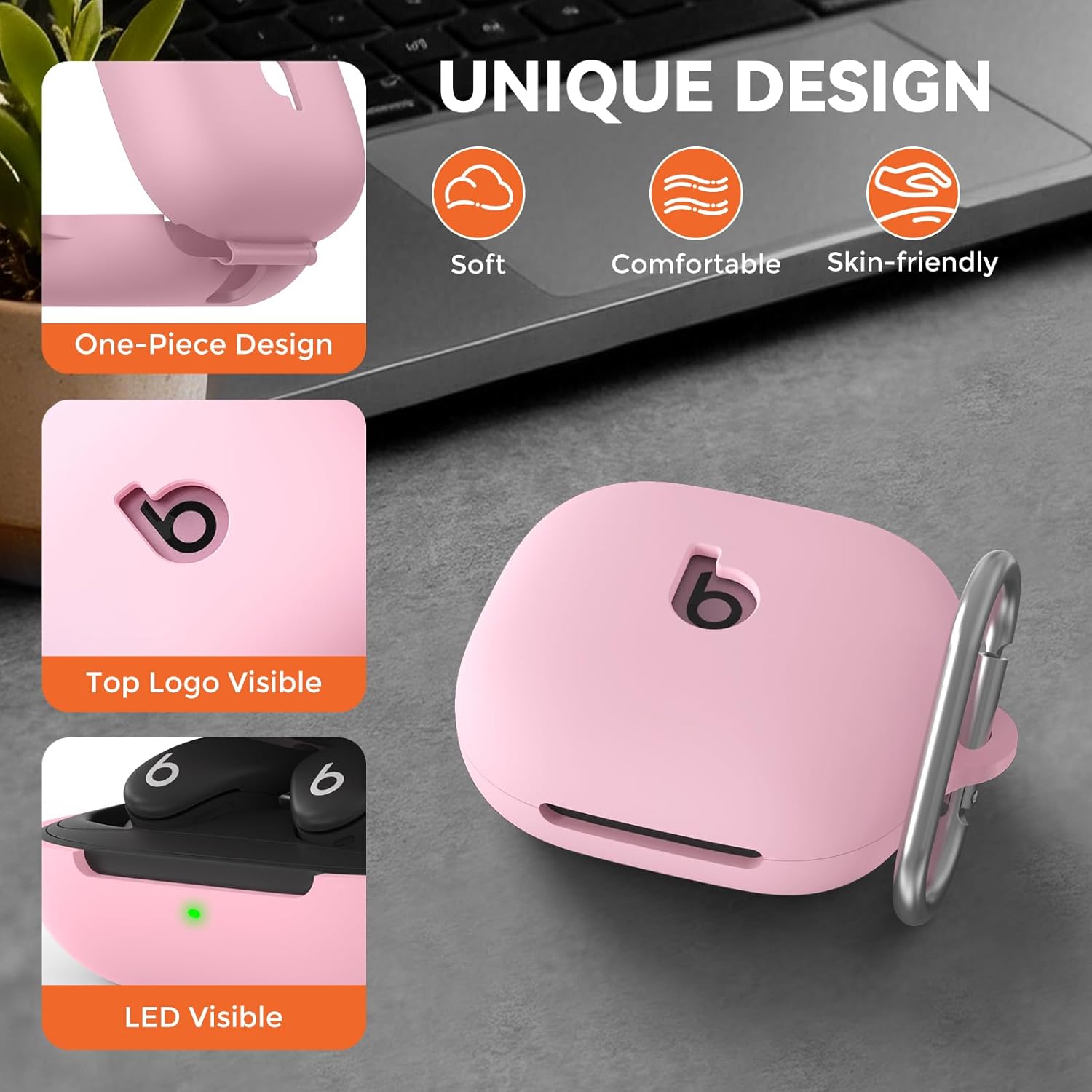 AhaStyle Silicone Case for Beats Powerbeats Fit (2025) with Cleaning Kit & Carabiner [Top Logo Visible] Shockproof Full Protective Skin Case Cover Compatible with Beats Powerbeats Fit 2025 - Image 3