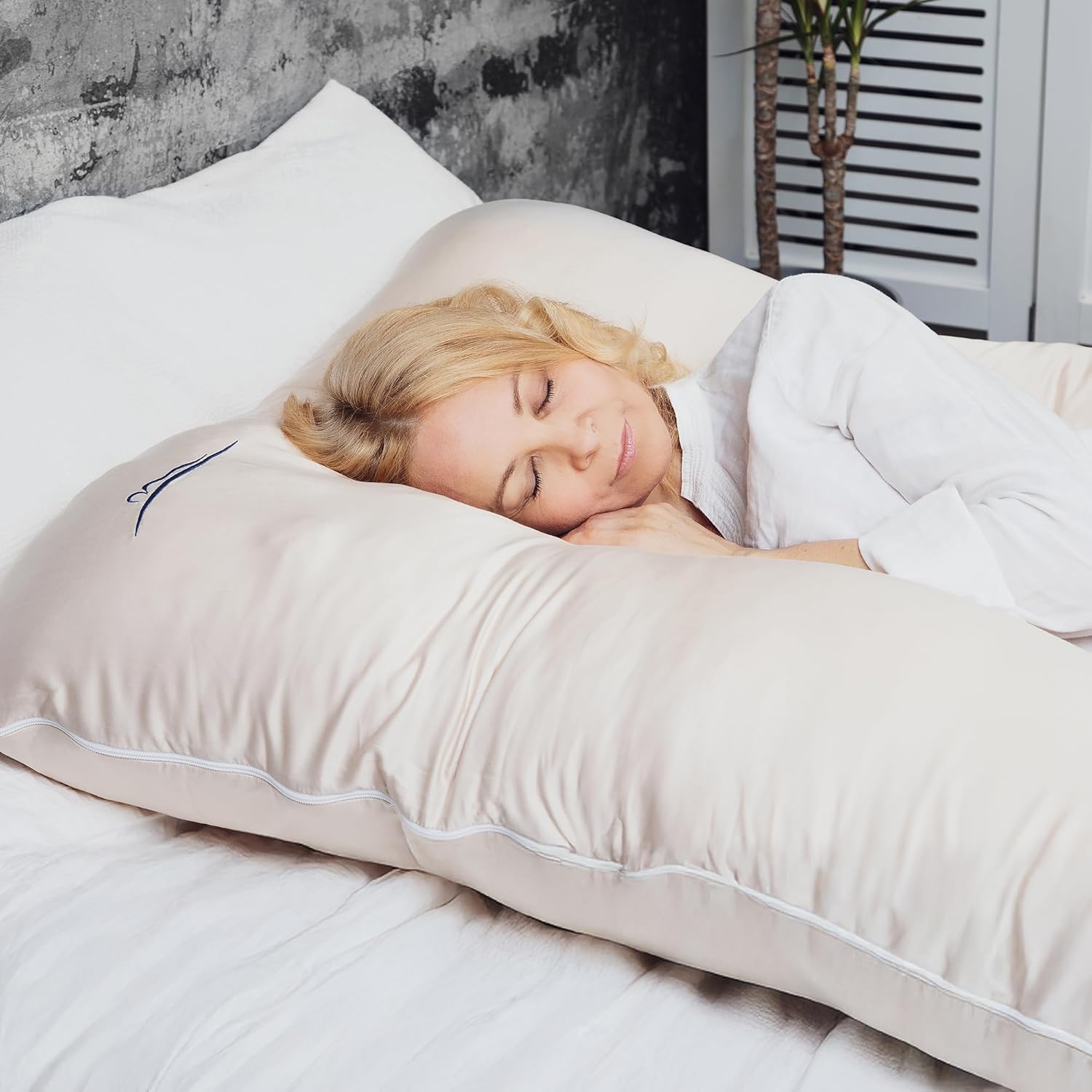 MKS Coussin de Grossesse pour Dormir 100x150 cm – Oreiller de Grossesse Ergonomique en U – Grand Support d’Allaitement – Accessoire maternité Lavable en Bambou Doux – (Bambou/Beige)