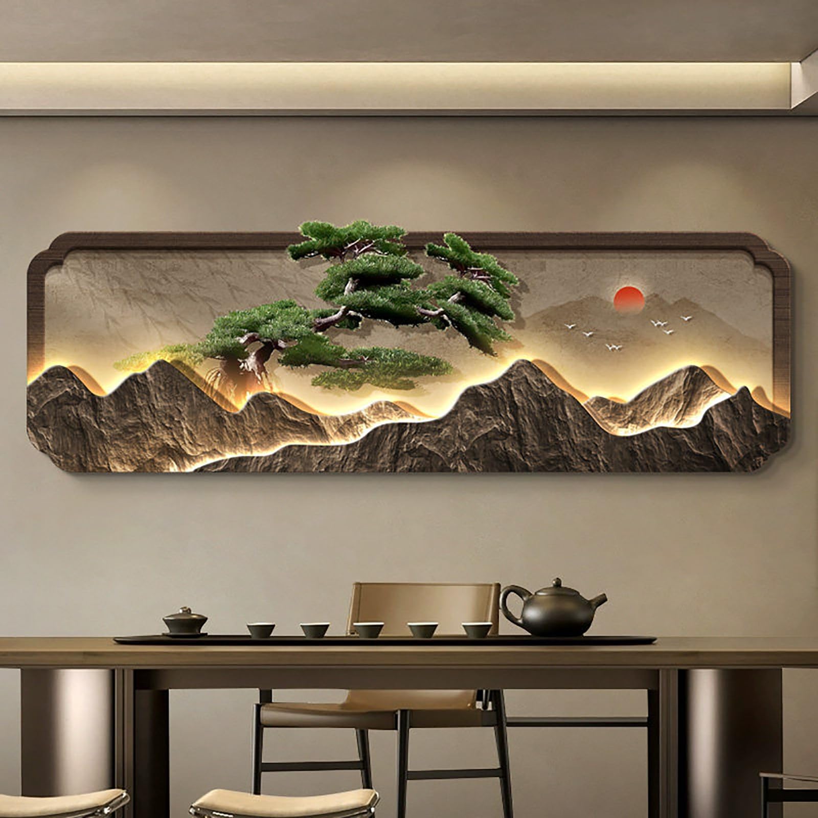 Wanddeko Metall, Beleuchtete Wanddekoration, 3D Hängende Skulptur Dekorationen, Moderne LED-Wandkunst, Wandbilder, Für Sofa Hintergrundwand, Flur, Arbeitszimmer(Brown-B,120cm/47.2in)