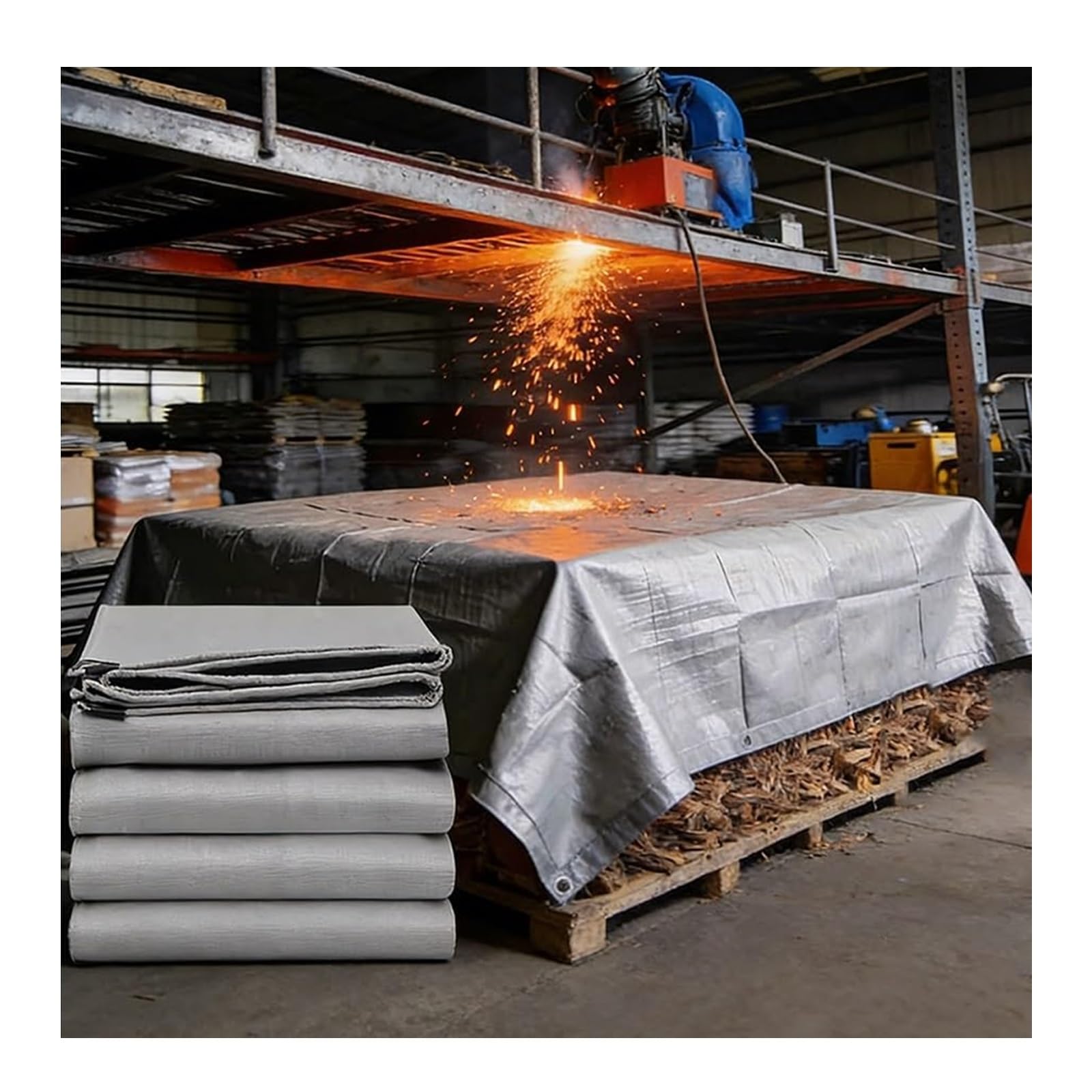 Cortina de soldadura ignífuga, manta ignífuga con ojales reforzados para aislamiento térmico y seguridad, 4,8 x 7,8 m, material de fibra de vidrio para una protección duradera