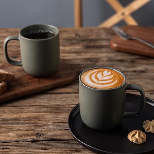 Miniatura 6 de AmorArc Juego de 6 tazas de café de 14 onzas, tazas de café de cerámica con mango grande y borde ondulado para café con leche, cacao caliente, té,