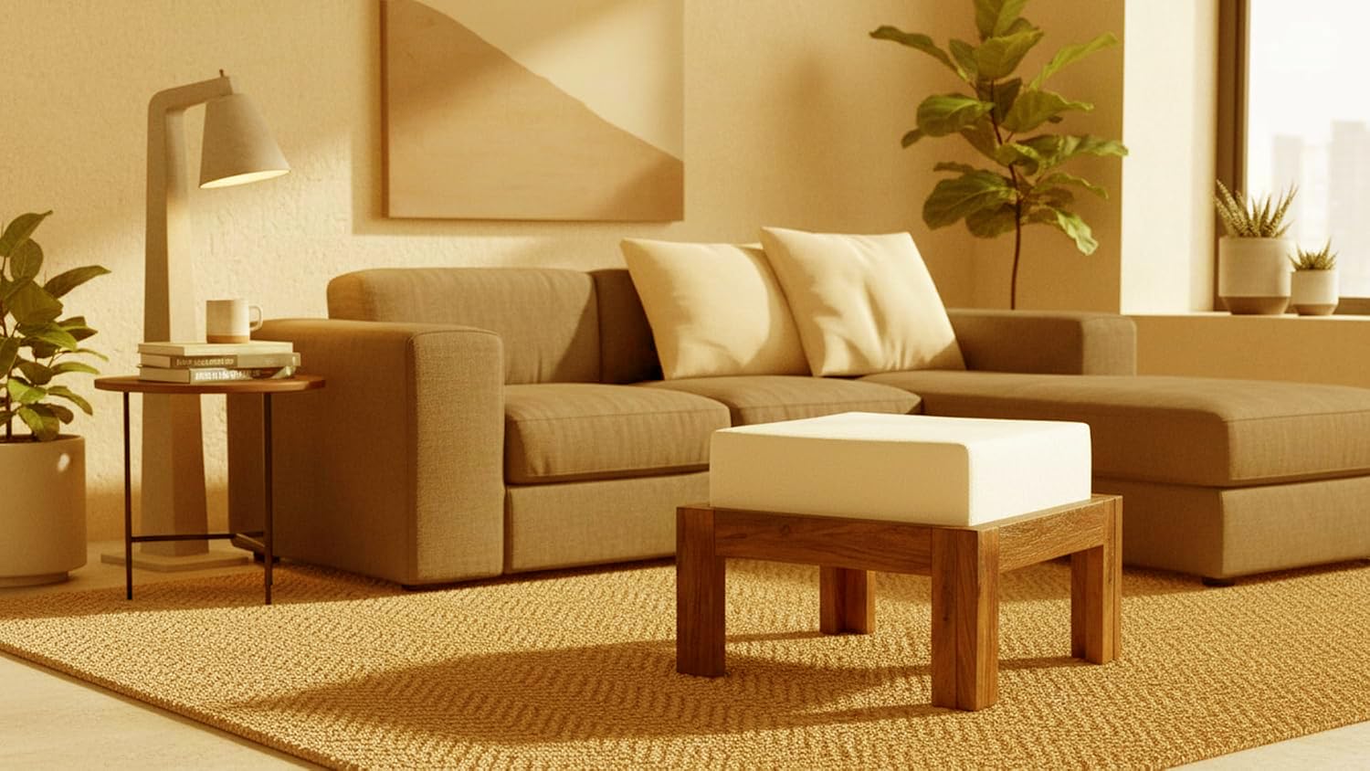 Sheesham Wood Ottoman Square Pouf Stool with Cushion | Multipurpose Strong Wooden Low Height Modern Pouffe Sitting Stool Ideal for Living Room (15x15x12 INCH) Natural_Finish-image-35