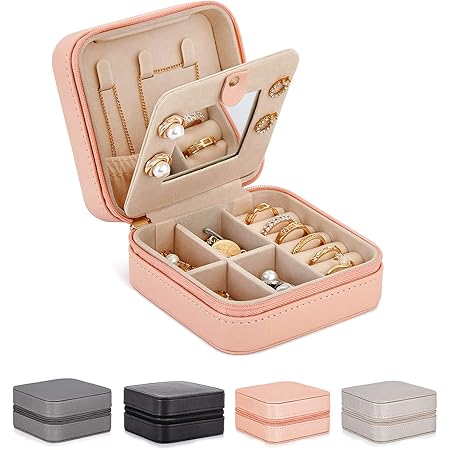 Amazon Co Jp アクセサリーケース 携帯用 ジュエリーボックス ジュエリー収納 鏡付き コンパクト アクセサリー収納 旅行 指輪 ネックレス ピアス 耳飾り プレゼント 可愛い ピンク ホーム キッチン