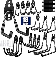 PVZZRKL 18-Pack Heavy Duty Garage Hooks with Anti-Slip Coating - Organize Bikes, Ladders, Tools, Gardening Gear + 3 Straps
