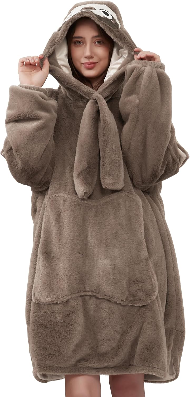 Viviland Blanket Hoodie Oversized Sweatshirt Super Soft Warm Comfortable Giant Pullover with Large Front Pocket,Gifts for Women Men Teenagers,Sloth