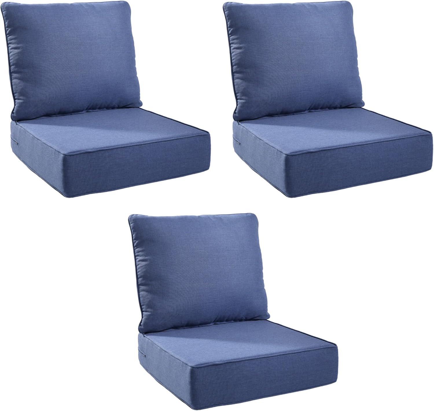 Outdoor Cushion Set for Furniture Patio Furniture, UV Resistant, Water Resistant - 6 Inch Thick Foam Garden Cushions 24x24 Inch Patio Seat Covers for Chair/Sofa/Couch | Blue | 3-Pack |