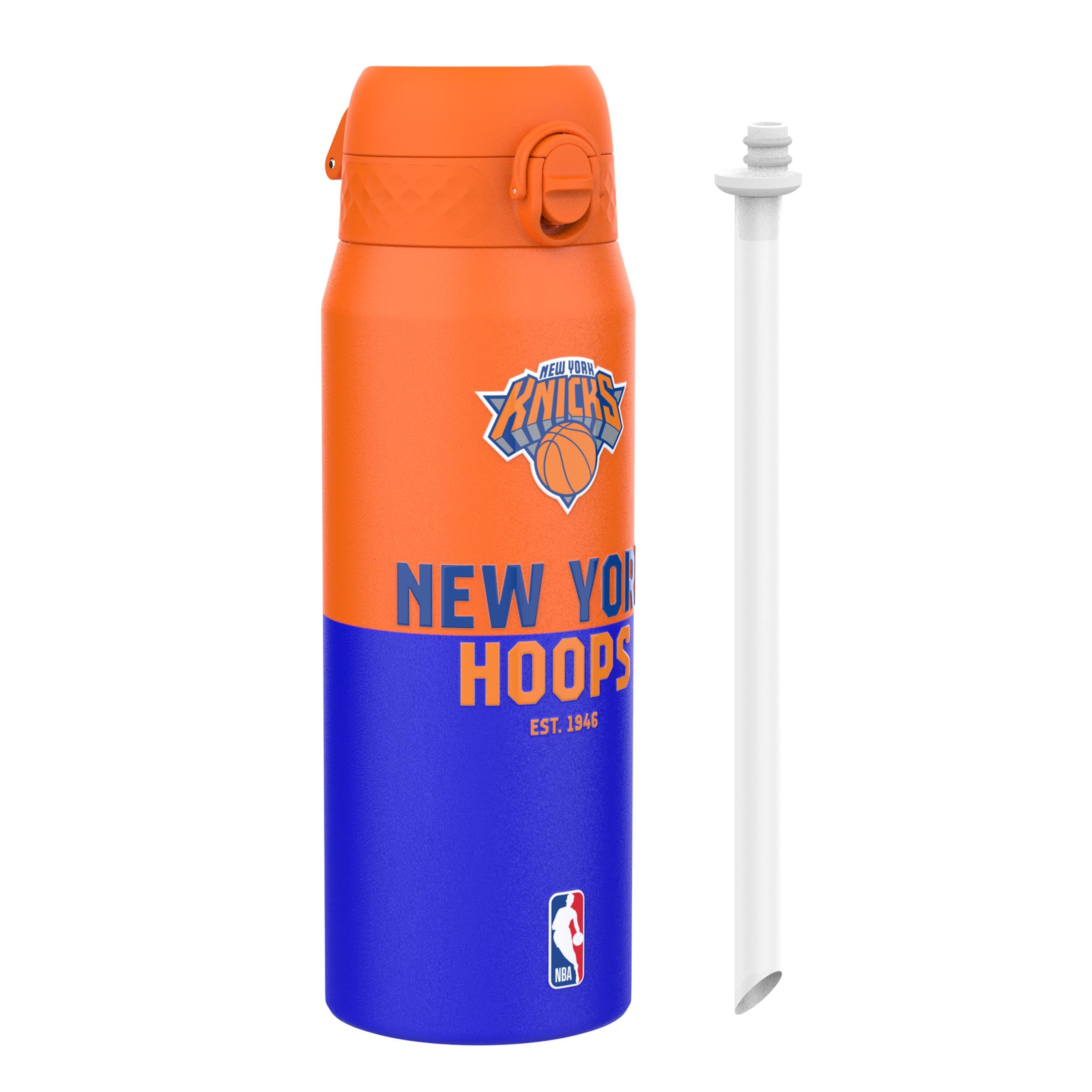 Ion8 NBA New York Knicks Sports Thermal Water Bottle with Removable Straw, 750ml/24oz, Leak-proof Insulated Drinking Bottle, Easy to Open, Secure Lock, Dishwasher Safe, Flip Cover, Metal Bottle