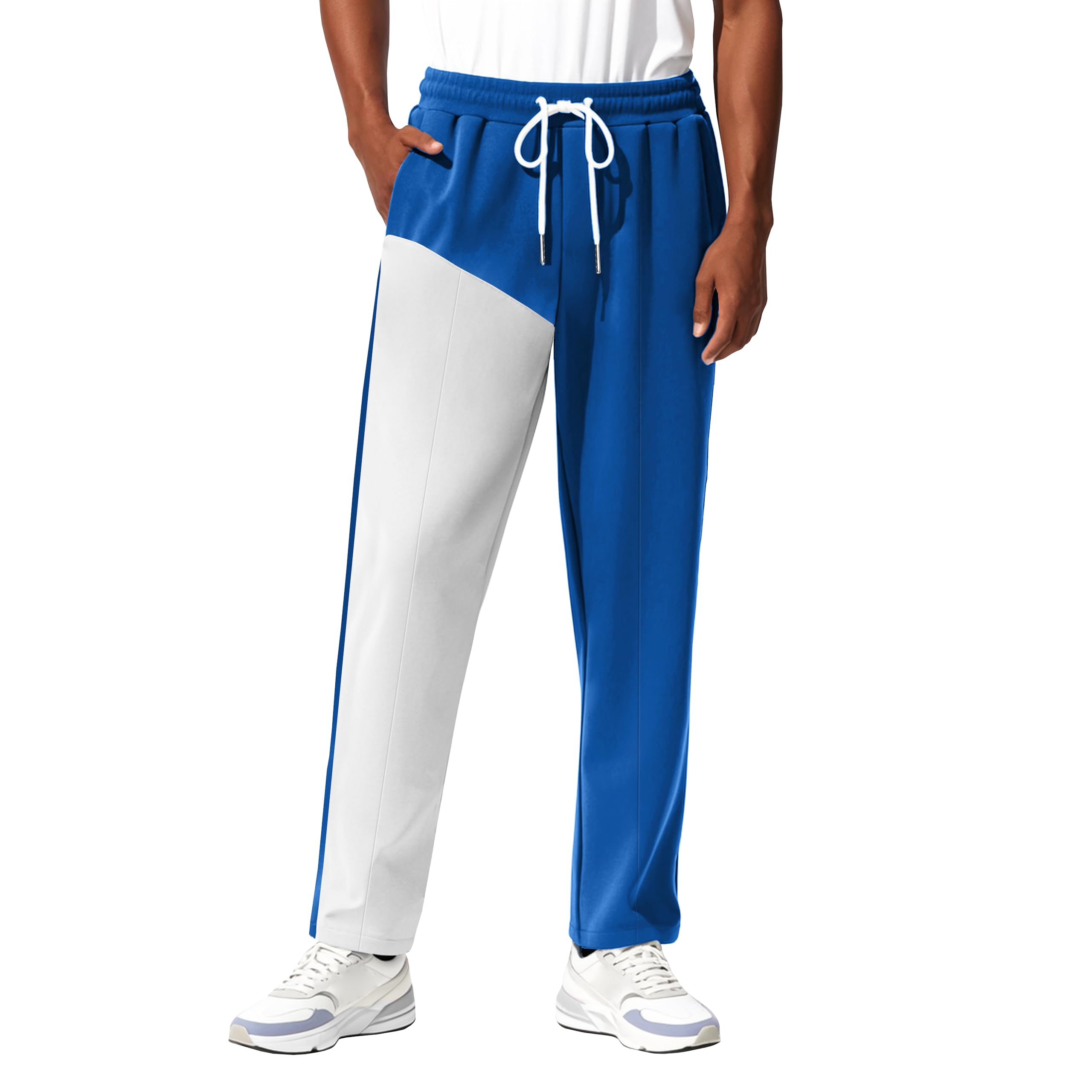 ZOCANIA Mens Pants with Pockets Drawstring Waist Sweatpants Two-Color Patchwork Athletic Running Yoga Pants