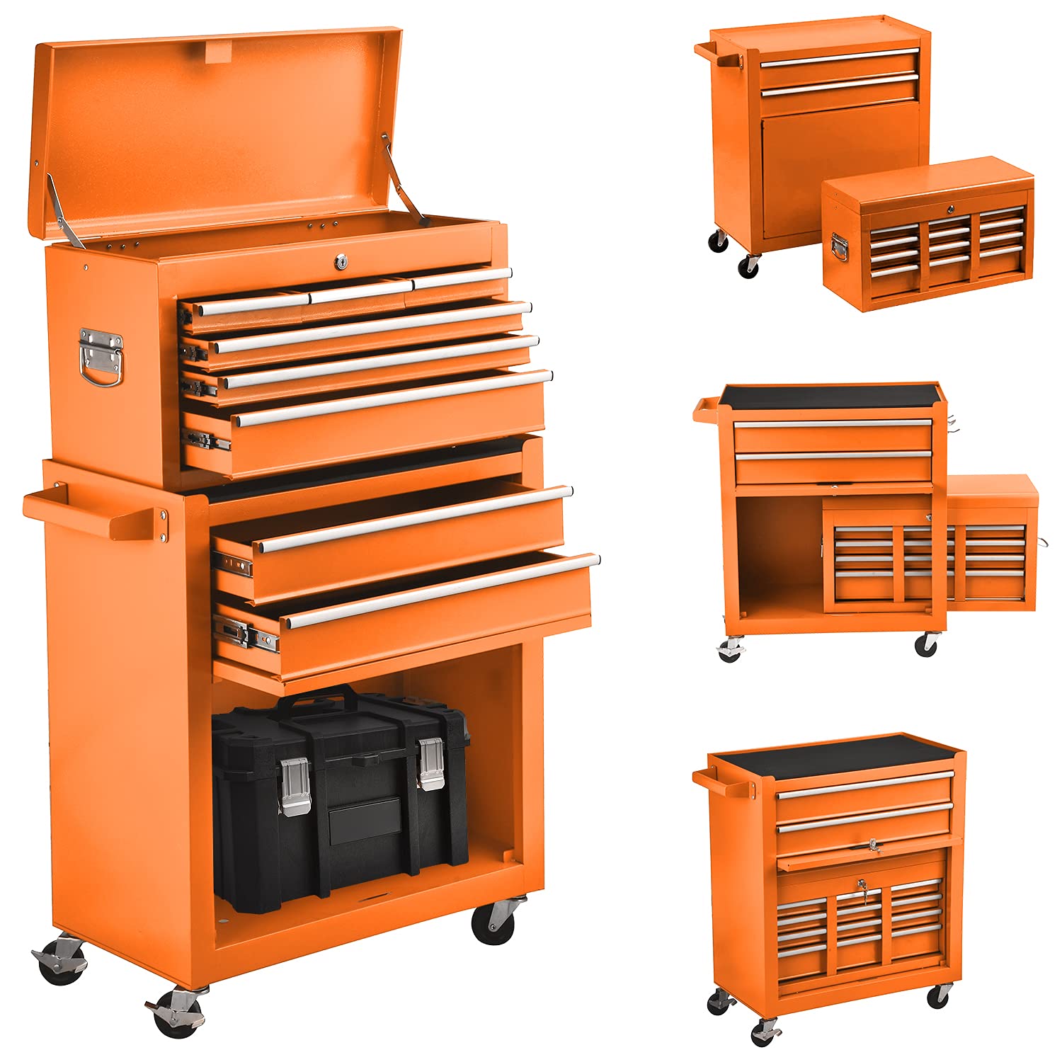 8-Drawer Tool Chest with Wheels, Rolling Tool Box with Drawers and Lock for Garage and Warehouse