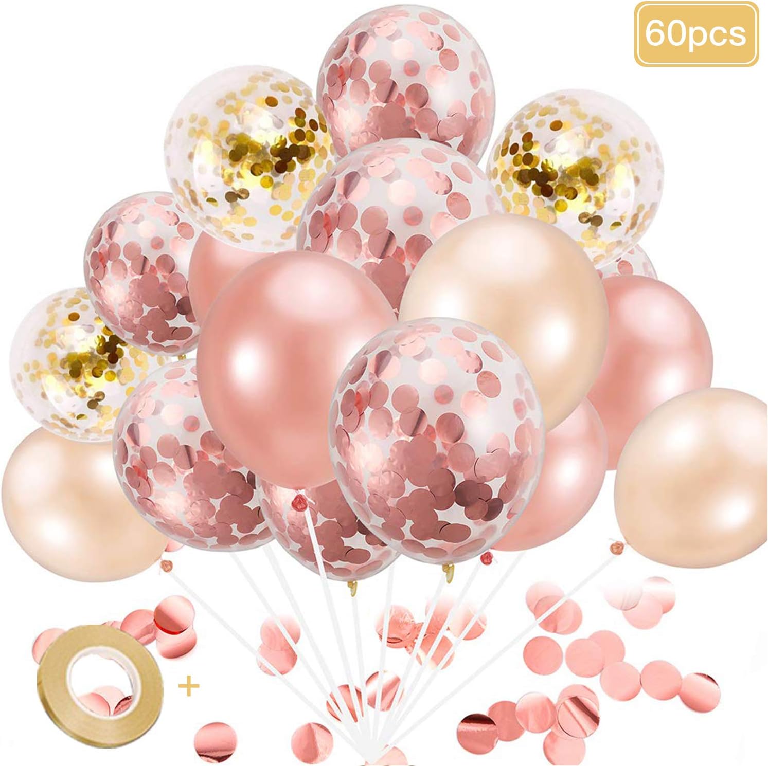 Rose Gold Balloons, Confetti Balloons for Parties, 60pcs Balloons Bulk for Birthday Parties or Graduation Decorations