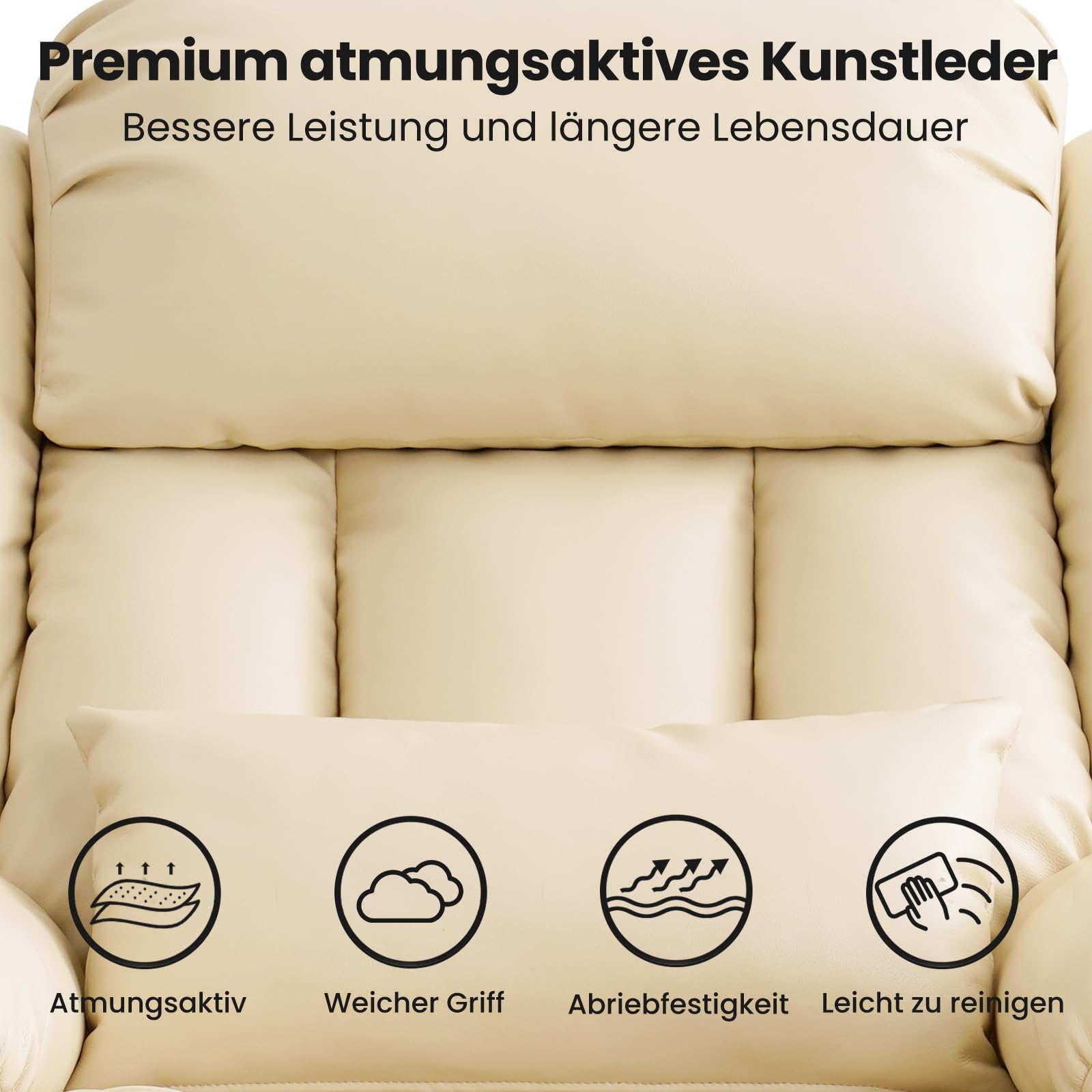 DUANDUAN 2 Motoren Relaxsessel Elektrisch mit Liegefunktion, Massagesessel Fernsehsessel mit Aufstehhilfe, 180° Verstellbar, Beige