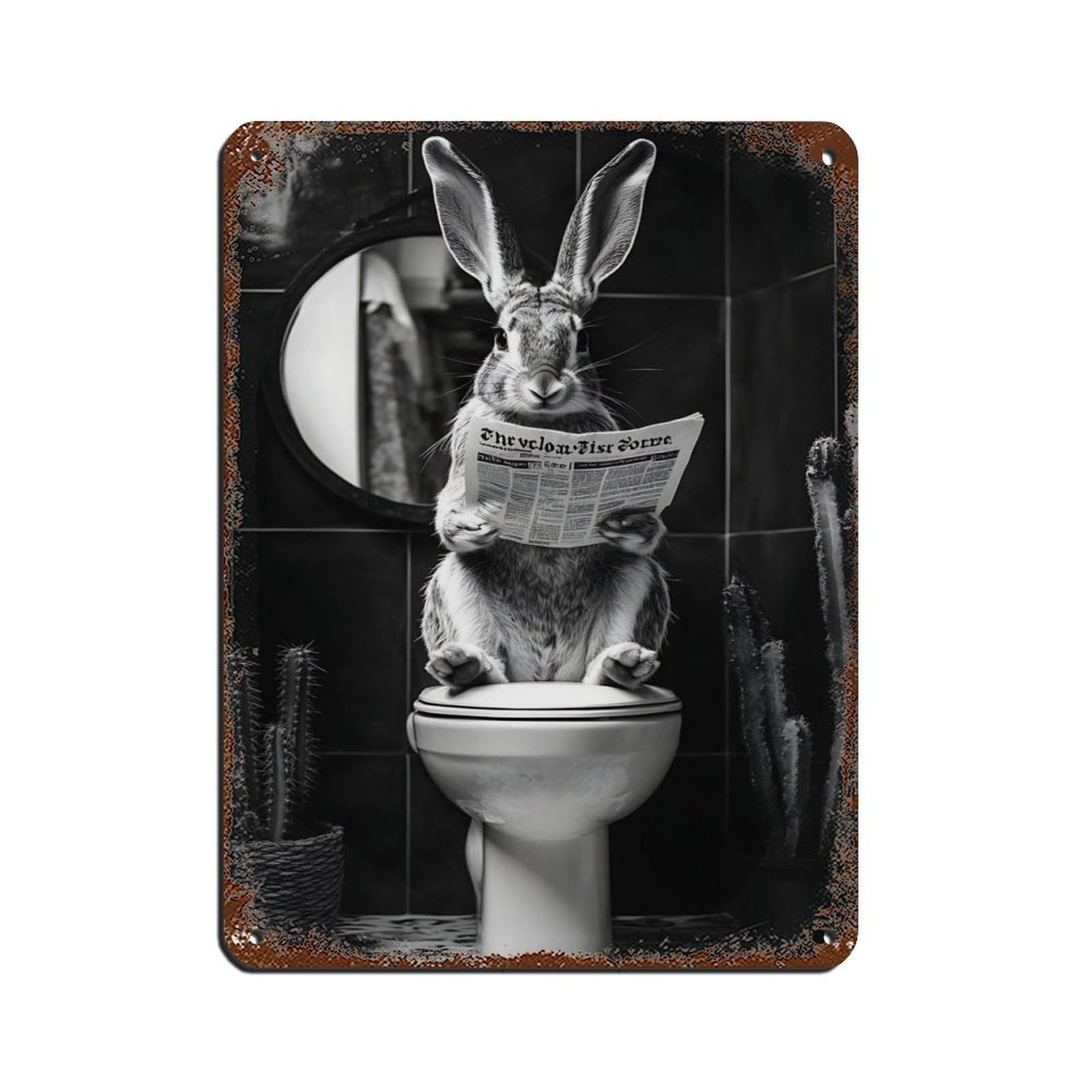 Quirky Rabbit with Newspaper Tin Sign Vintage Metal Pub Club Cafe Bar Home Wall Art Decoration Poster Retro 12x16inch(30x40cm)