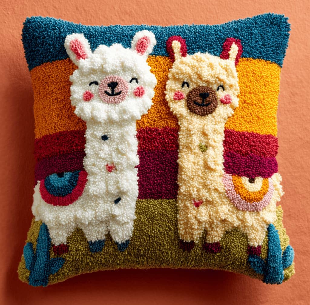 Kitquiver Latch Hook Kits for Adults Alpaca Rug Cover Pillowcase Beginner DIY Needlework Embroidery Kits Handmade Set Craft Sofa Home Decor 43X43Cm