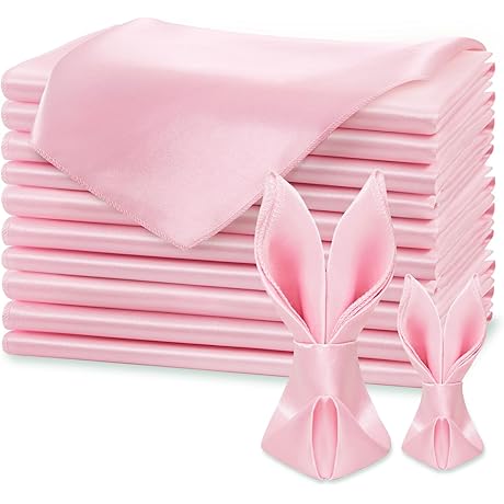 Napkins, Pink Satin, 17"x17", Washable Poly Square, 12 Pc