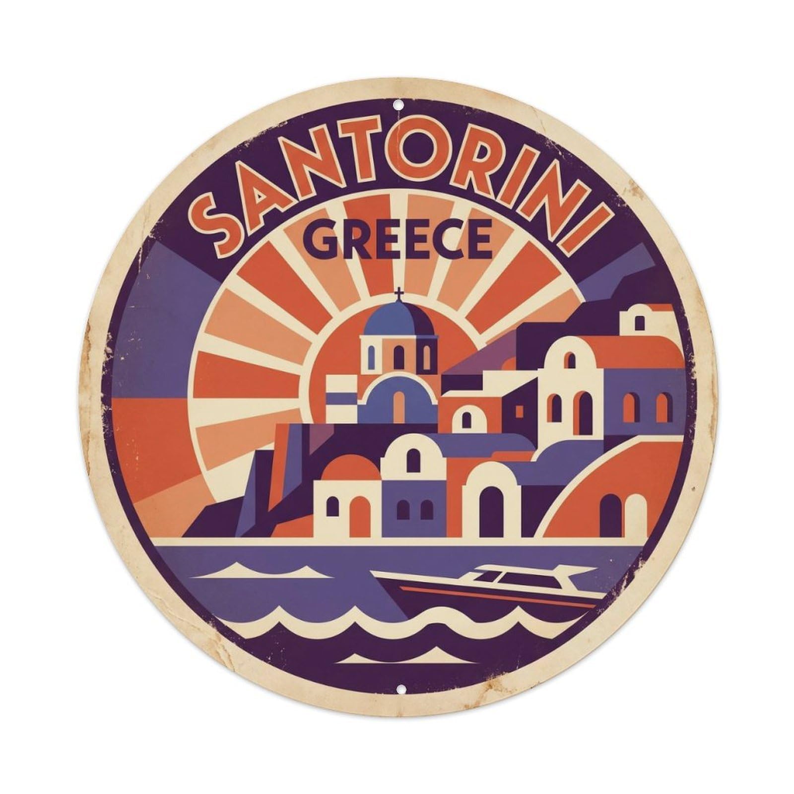Traditional Cave House Fira Santorini Greece Aegean Sea Metal Tin Sign