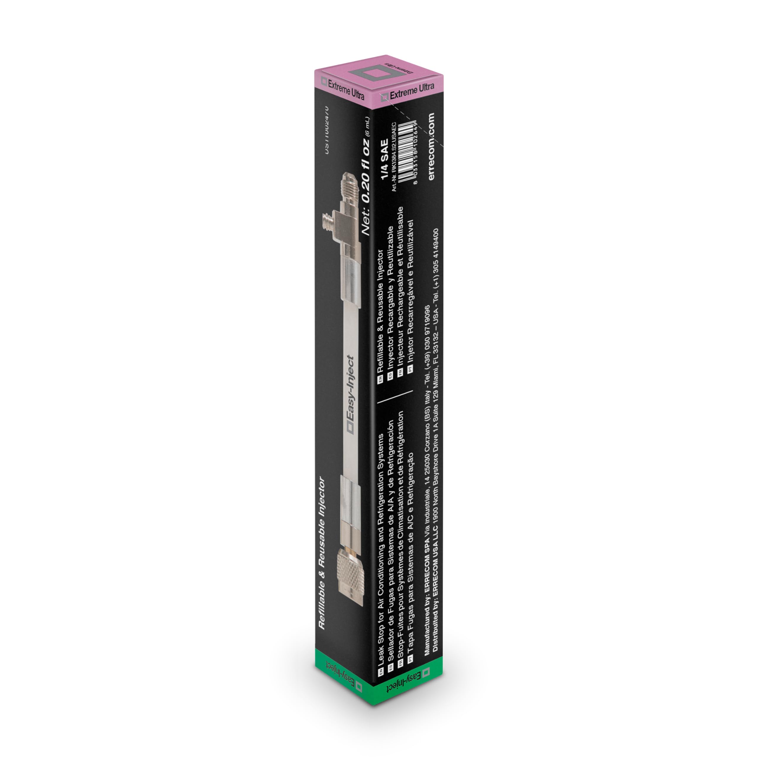 Errecom Extreme Ultra Tapa Fugas para Sistemas de Aire Acondicionado y Refrigeración, incluye Sistema de Inserción Directa Reutilizable y Rellenable Easy Inject 5/16 SAE (R32 & R410a) - 6 mL